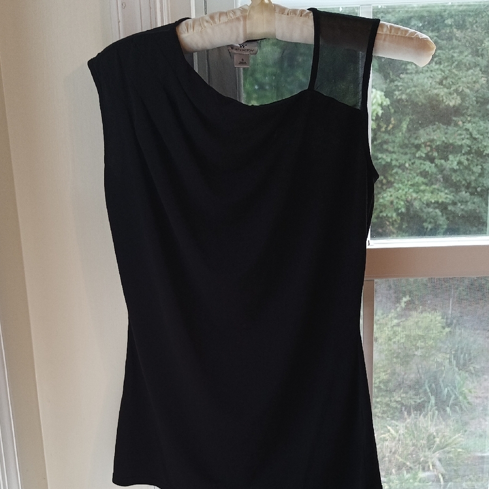 Worthington Black Sheer Accent Blouse - Picture 3 of 5
